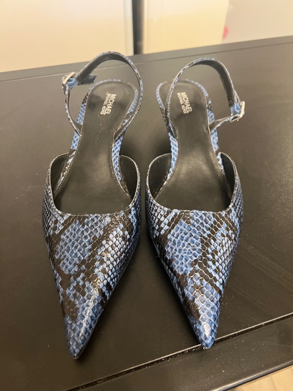 Blue snake print Michael kors kitten heels
